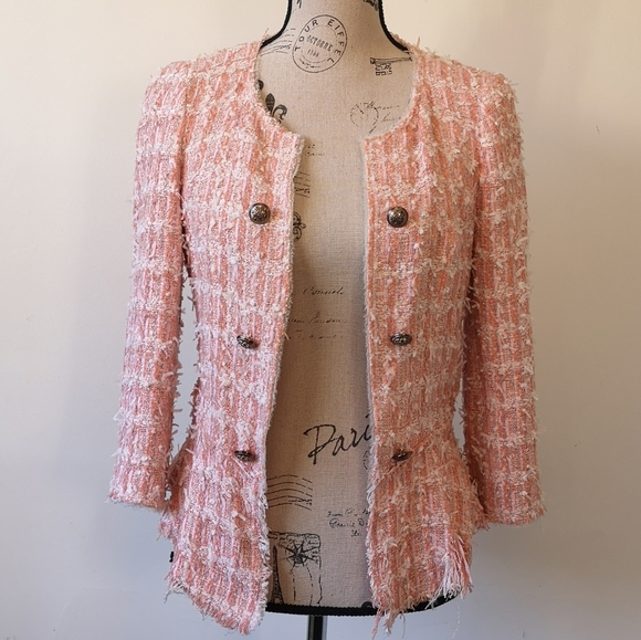 Zara pink tweed "Chanel" style open front Blazer - Picture 2 of 9